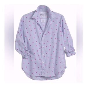 Frank & Eileen Eileen Relaxed Button Up Shirt Superluxe Blue Neon Pink Hearts XS